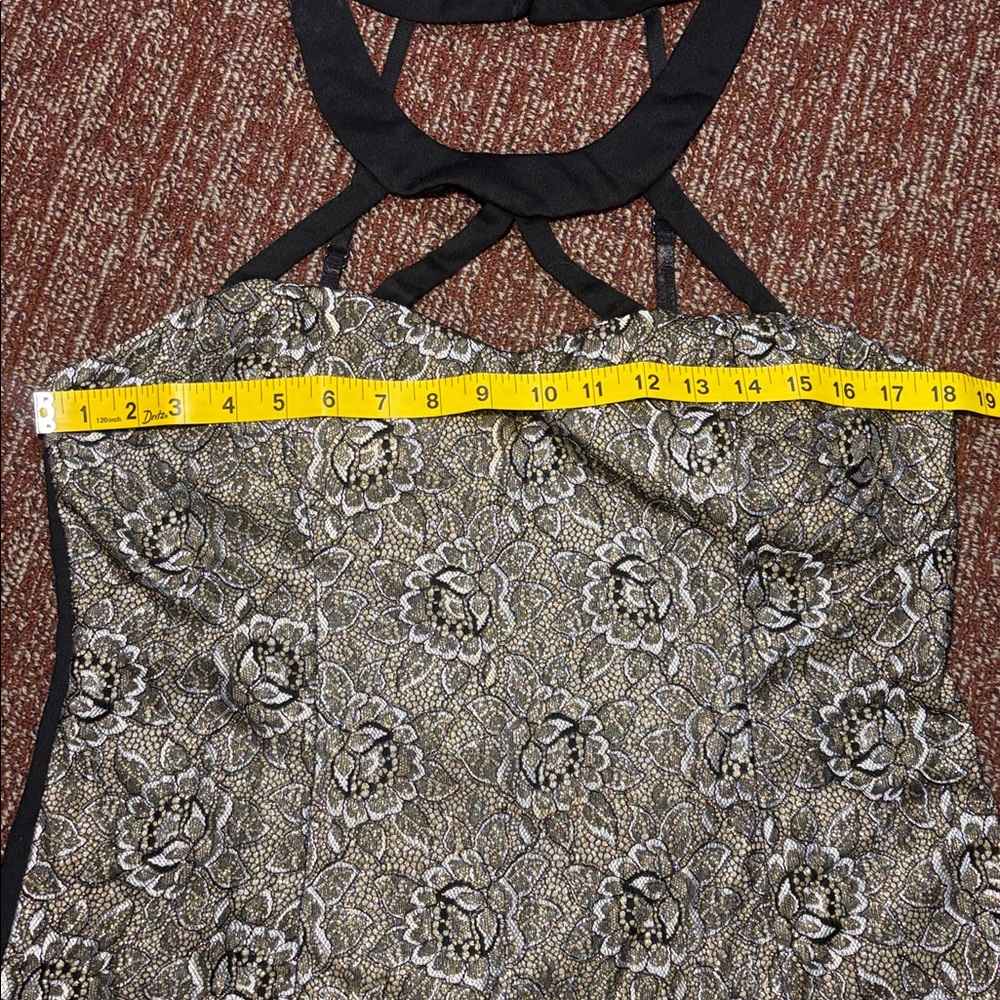 Vintage damask metallic high neck cage neck zipper back bustier going out top - Picture 13 of 14